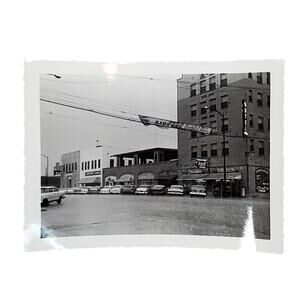 Vtg Monochrome Photo Cars Vehicles Parked in Front of Store Found Snapshot